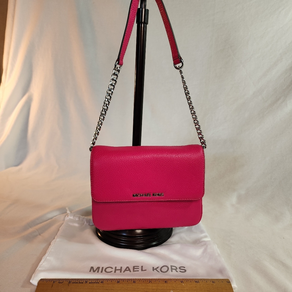 Michael Kors Hot Pink Pebbled Leather Chain Strap Crossbody